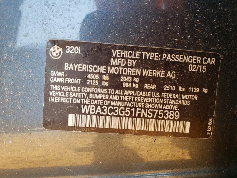 Aukcja sprzedaży 2015 Bmw 320, vin: WBA3C3G51FNS75389, numer aukcji: 53609366