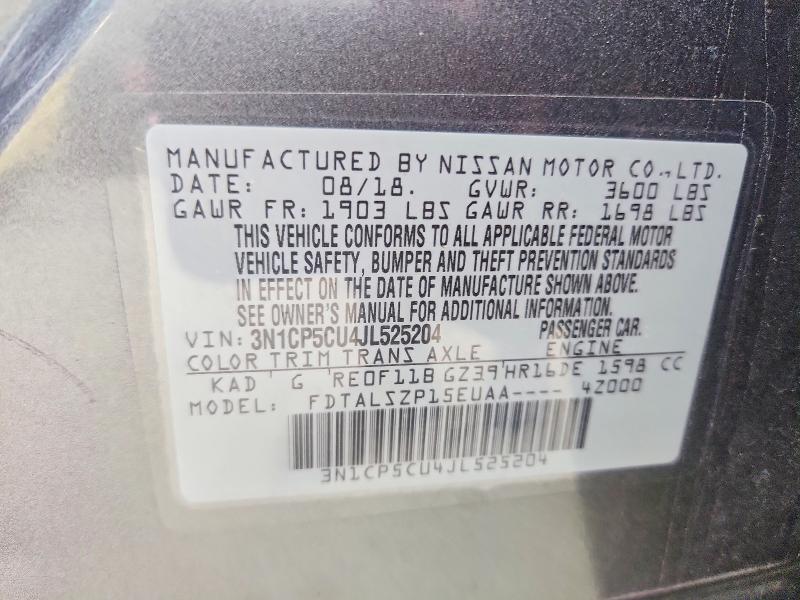 Aukcja sprzedaży 2018 Nissan Kicks, vin: 3N1CP5CU4JL525204, numer aukcji: 52139076