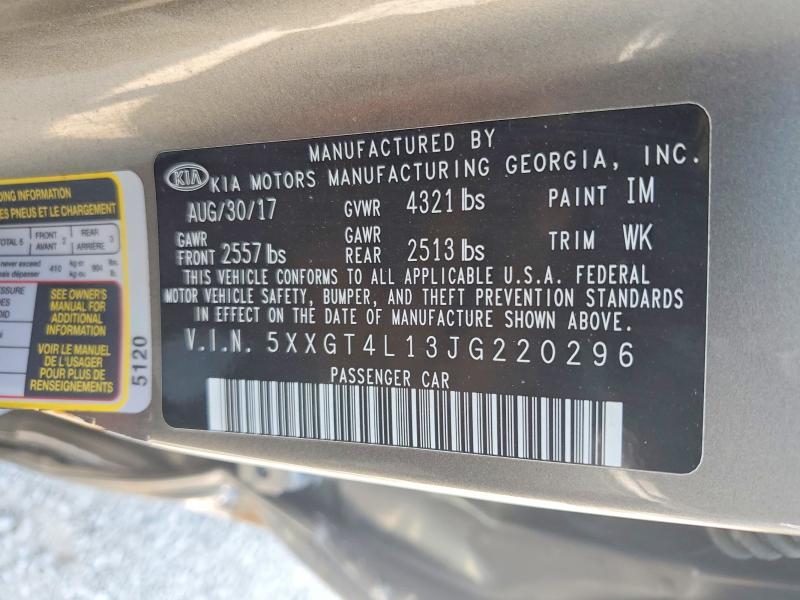 2018 Kia Optima მანქანა იყიდება აუქციონზე, vin: 5XXGT4L13JG220296, აუქციონის ნომერი: 52961896
