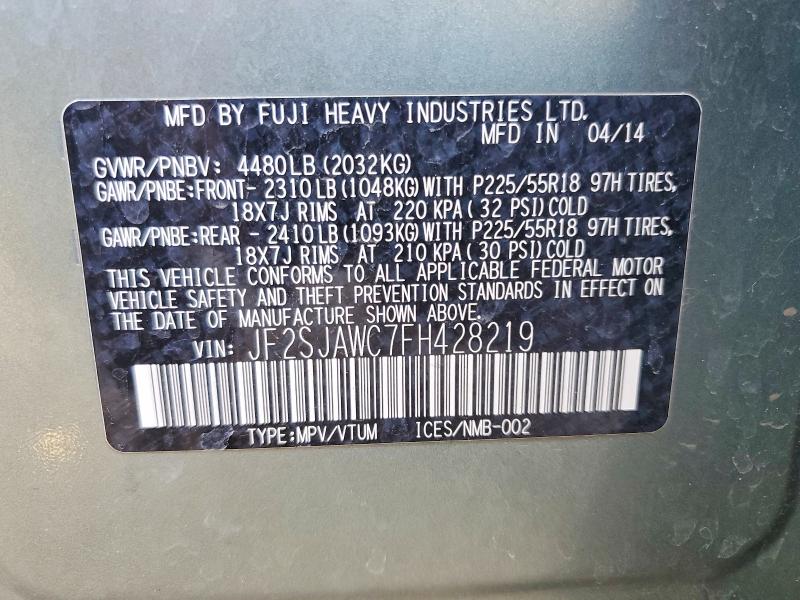 Aukcja sprzedaży 2015 Subaru Forester, vin: JF2SJAWC7FH428219, numer aukcji: 54074276