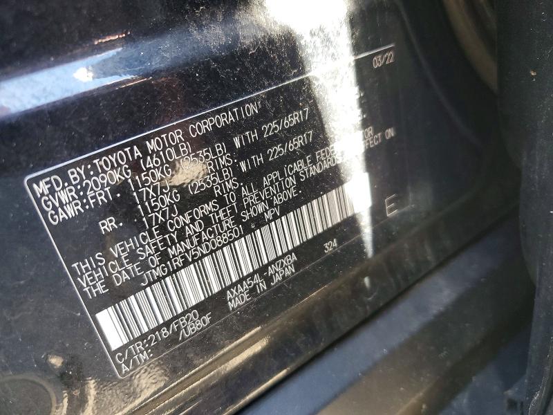 55509606 :رقم المزاد ، JTMG1RFV5ND088501 vin ، 2022 Toyota Rav4 مزاد بيع