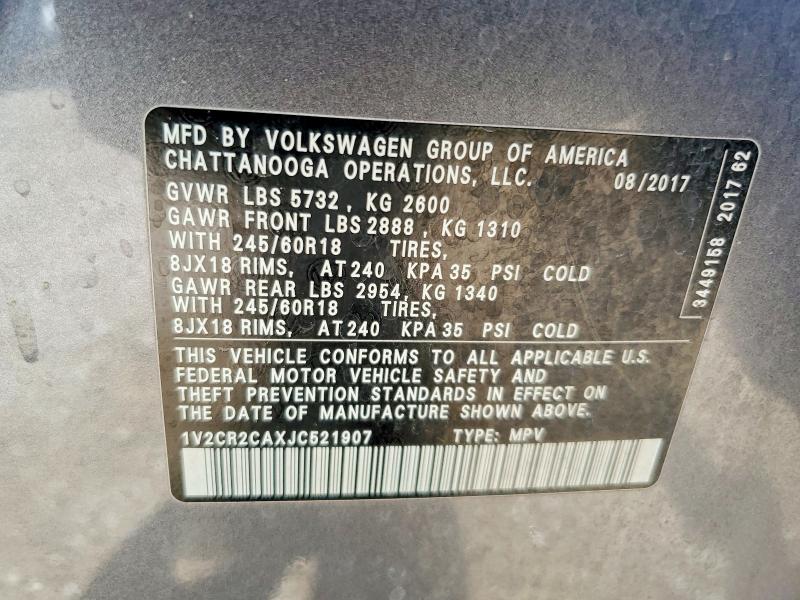 Продажа на аукционе авто 2018 Volkswagen Atlas, vin: 1V2CR2CAXJC521907, номер лота: 52580066