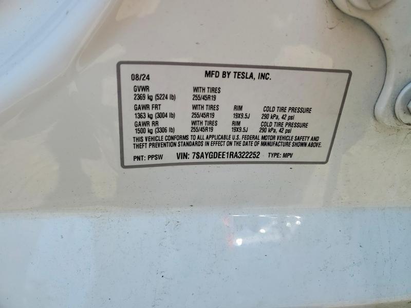 2024 Tesla Model Y მანქანა იყიდება აუქციონზე, vin: 7SAYGDEE1RA322252, აუქციონის ნომერი: 53592246