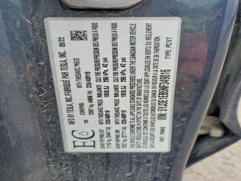 2022 Tesla Model 3 მანქანა იყიდება აუქციონზე, vin: 5YJ3E1EB5NF349016, აუქციონის ნომერი: 55387086