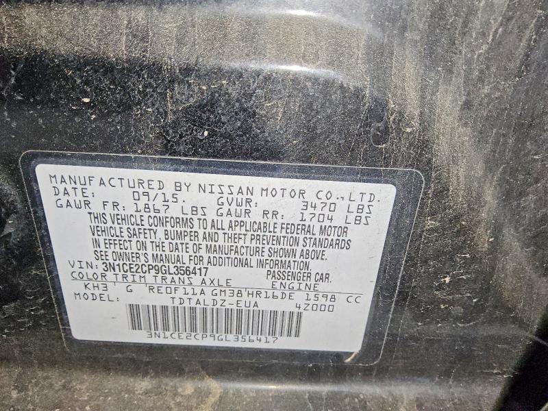 53662146 :رقم المزاد ، 3N1CE2CP9GL356417 vin ، 2016 Nissan Versa Note مزاد بيع