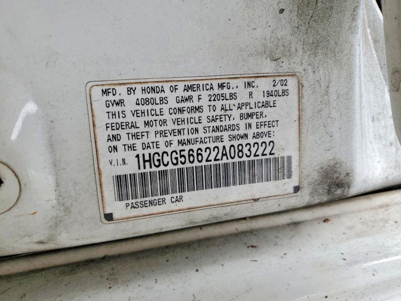 Продаж на аукціоні авто 2002 Honda Accord, vin: 1HGCG56622A083222, номер лоту: 55034156
