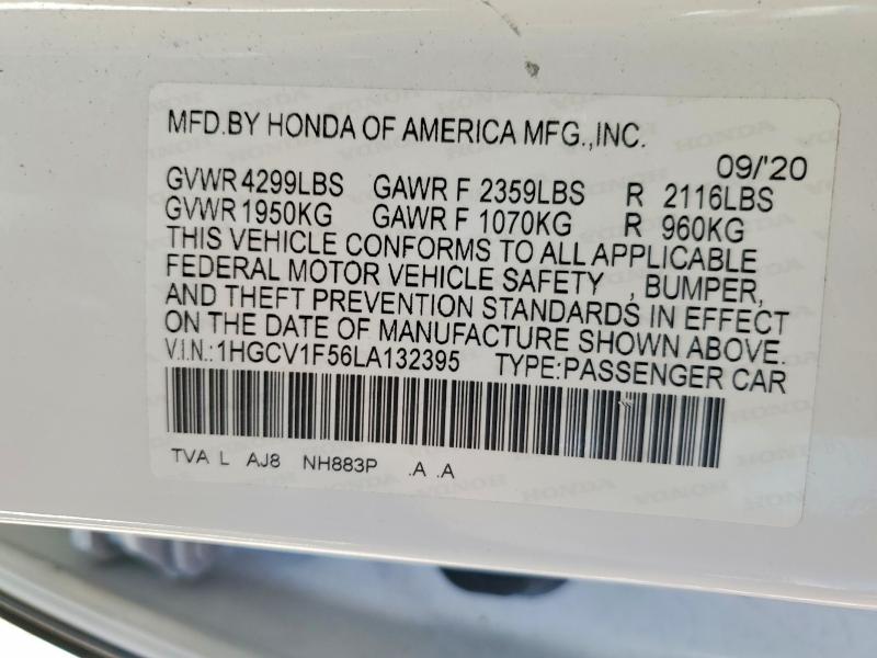 Aukcja sprzedaży 2020 Honda Accord, vin: 1HGCV1F56LA132395, numer aukcji: 55010466
