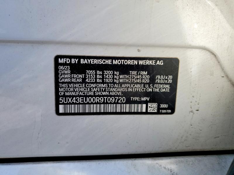 2024 Bmw X5 მანქანა იყიდება აუქციონზე, vin: 5UX43EU00R9T09720, აუქციონის ნომერი: 52940096