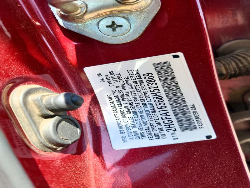 Продаж на аукціоні авто 2008 Honda Civic, vin: 2HGFA16568H523869, номер лоту: 53276906