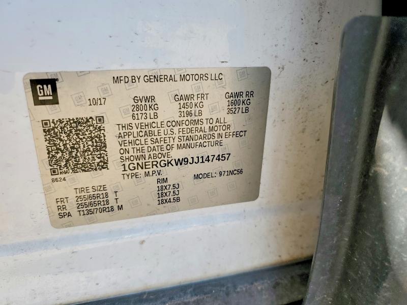 2018 Chevrolet Traverse მანქანა იყიდება აუქციონზე, vin: 1GNERGKW9JJ147457, აუქციონის ნომერი: 53562546