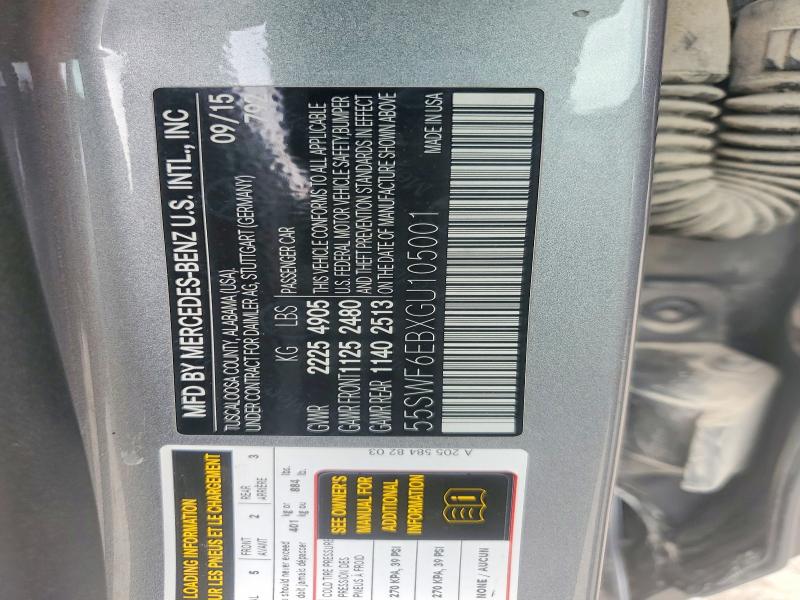 55269766 :رقم المزاد ، 55SWF6EBXGU105001 vin ، 2016 Mercedes-benz C مزاد بيع