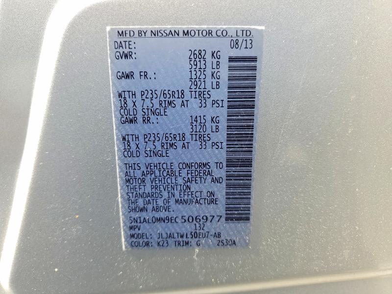 52230846 :رقم المزاد ، 5N1AL0MN9EC506977 vin ، 2014 Infiniti Qx60 مزاد بيع