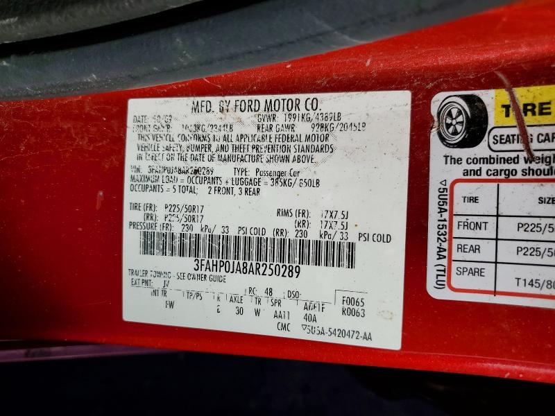 Aukcja sprzedaży 2010 Ford Fusion, vin: 3FAHP0JA8AR250289, numer aukcji: 54528816