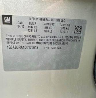 52795946 :رقم المزاد ، 1G6AB5RA1D0170612 vin ، 2013 Cadillac Ats مزاد بيع