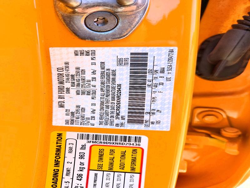 Продажа на аукционе авто 2022 Ford Bronco Sport, vin: 3FMCR9D9XNRD29436, номер лота: 52343386