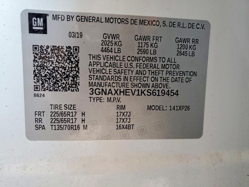 Продажа на аукционе авто 2019 Chevrolet Equinox, vin: 3GNAXHEV1KS619454, номер лота: 52388216