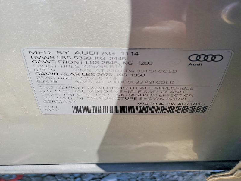 2015 Audi Q5 მანქანა იყიდება აუქციონზე, vin: WA1LFAFPXFA071015, აუქციონის ნომერი: 54237376