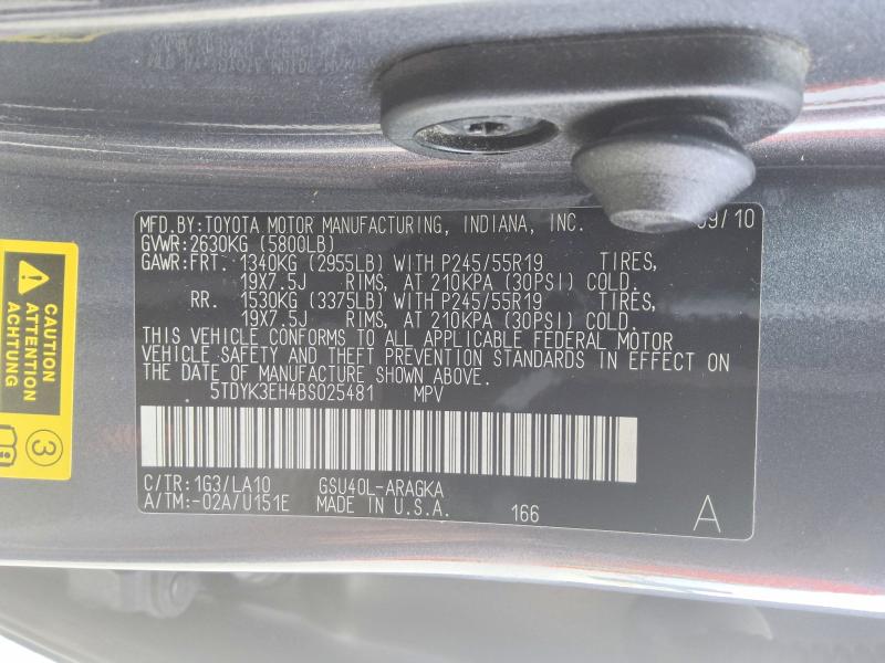 53652696 :رقم المزاد ، 5TDYK3EH4BS025481 vin ، 2011 Toyota Highlander مزاد بيع