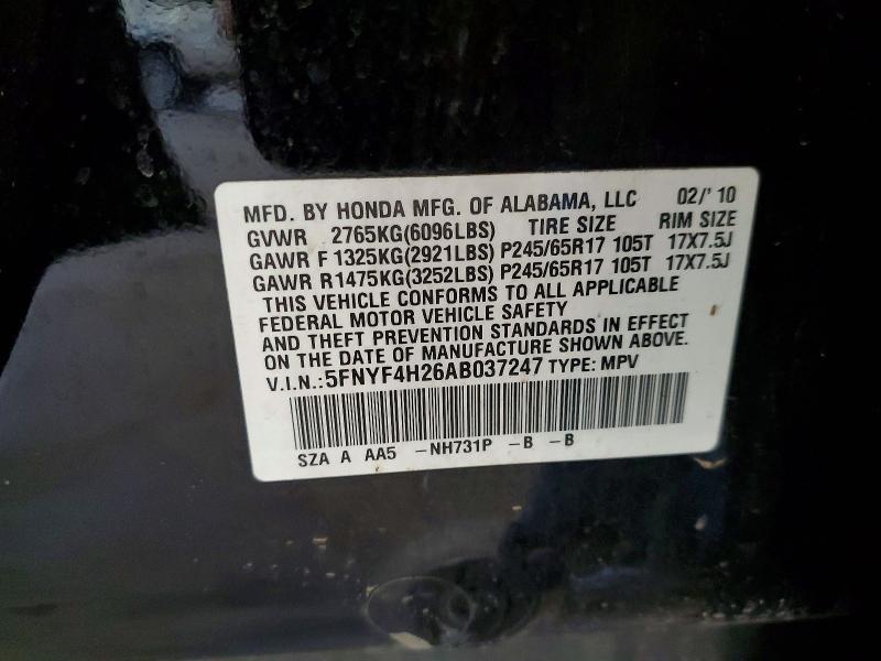 Продажа на аукционе авто 2010 Honda Pilot, vin: 5FNYF4H26AB037247, номер лота: 53522206