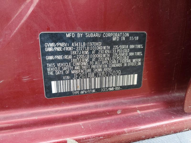 Aukcja sprzedaży 2019 Subaru Crosstrek, vin: JF2GTAMC7K8275029, numer aukcji: 54786996