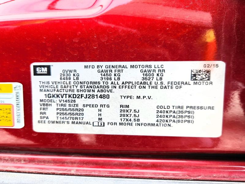 55037186 :رقم المزاد ، 1GKKVTKD2FJ281480 vin ، 2015 Gmc Acadia مزاد بيع