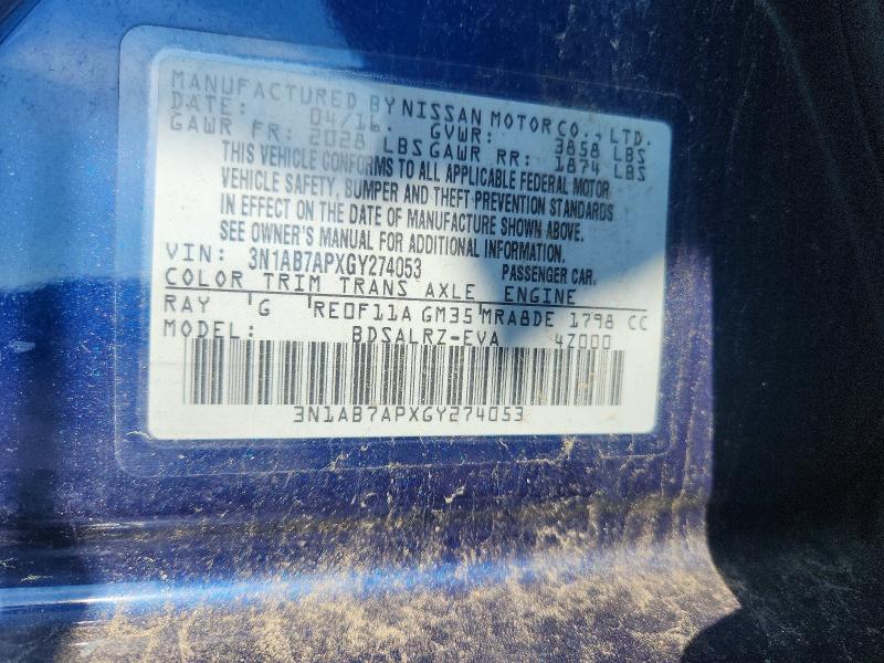 Продаж на аукціоні авто 2016 Nissan Sentra, vin: 3N1AB7APXGY274053, номер лоту: 54224086