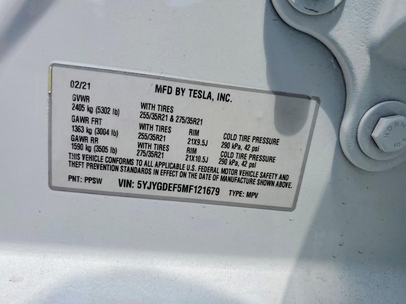Продажа на аукционе авто 2021 Tesla Model Y, vin: 5YJYGDEF5MF121679, номер лота: 53995036