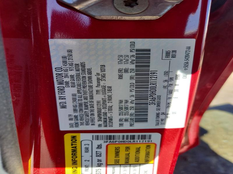 2020 Ford Fusion მანქანა იყიდება აუქციონზე, vin: 3FA6P0HD0LR112191, აუქციონის ნომერი: 52725716
