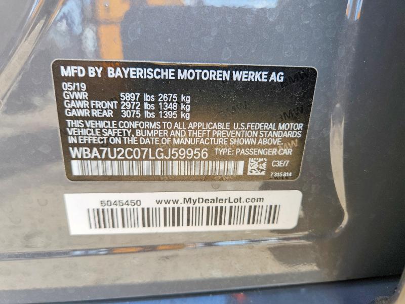 53267686 :رقم المزاد ، WBA7U2C07LGJ59956 vin ، 2020 Bmw 750 مزاد بيع
