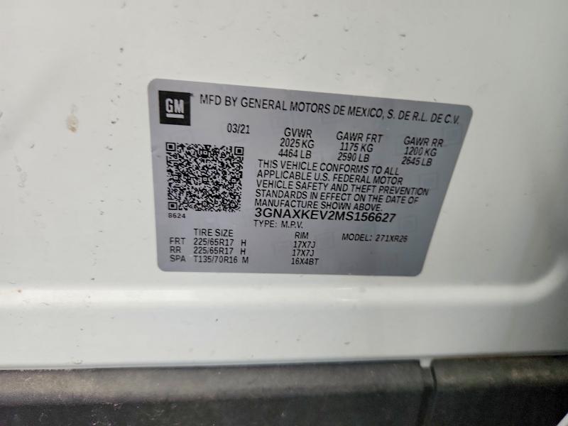 Aukcja sprzedaży 2021 Chevrolet Equinox, vin: 3GNAXKEV2MS156627, numer aukcji: 53122926