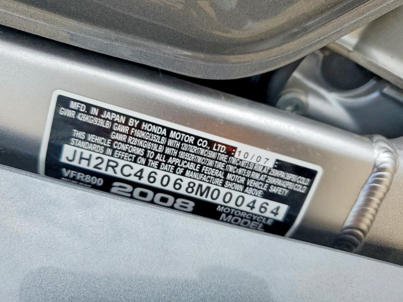 Продаж на аукціоні авто 2008 Honda Vfr800, vin: JH2RC46068M000464, номер лоту: 54844606