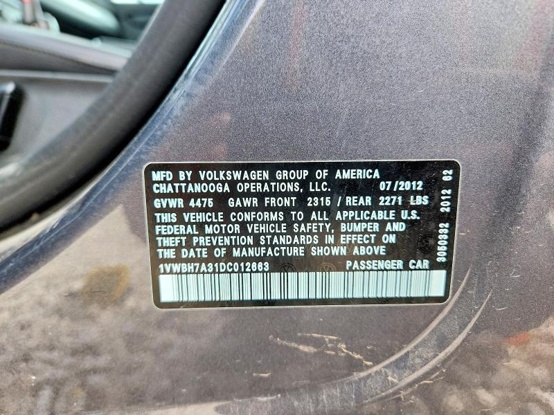 Aukcja sprzedaży 2013 Volkswagen Passat, vin: 1VWBH7A31DC012663, numer aukcji: 53370356