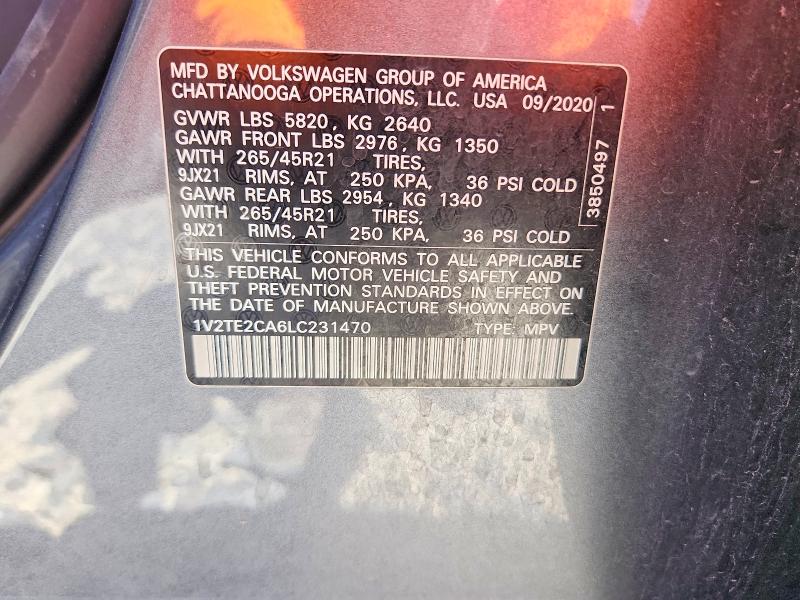 53199196 :رقم المزاد ، 1V2TE2CA6LC231470 vin ، 2020 Volkswagen Atlas Cross Sport مزاد بيع