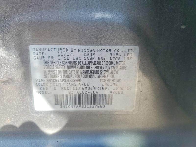 Aukcja sprzedaży 2018 Nissan Versa, vin: 3N1CN7AP3JL837660, numer aukcji: 52626546