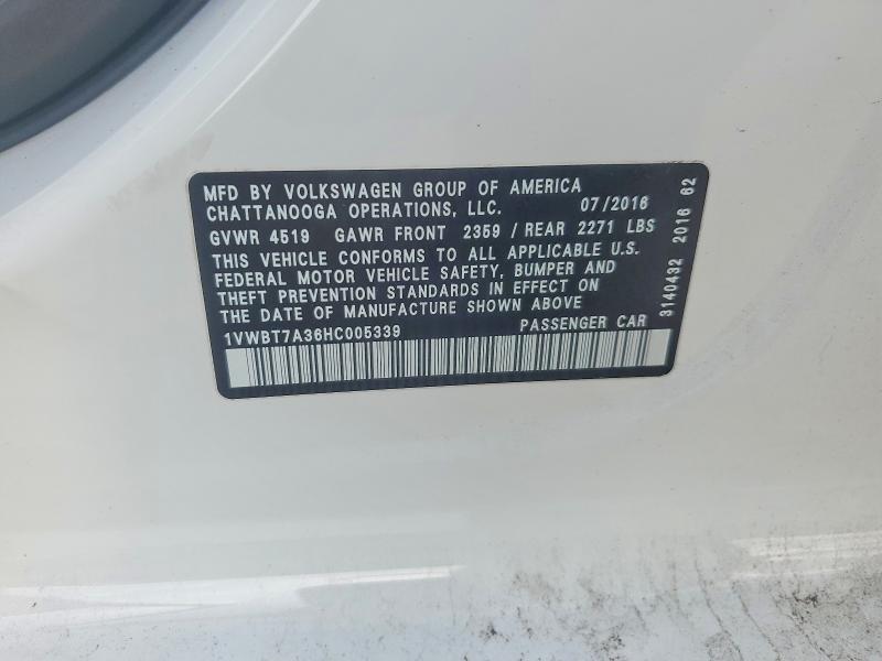 Продажа на аукционе авто 2017 Volkswagen Passat, vin: 1VWBT7A36HC005339, номер лота: 55456106