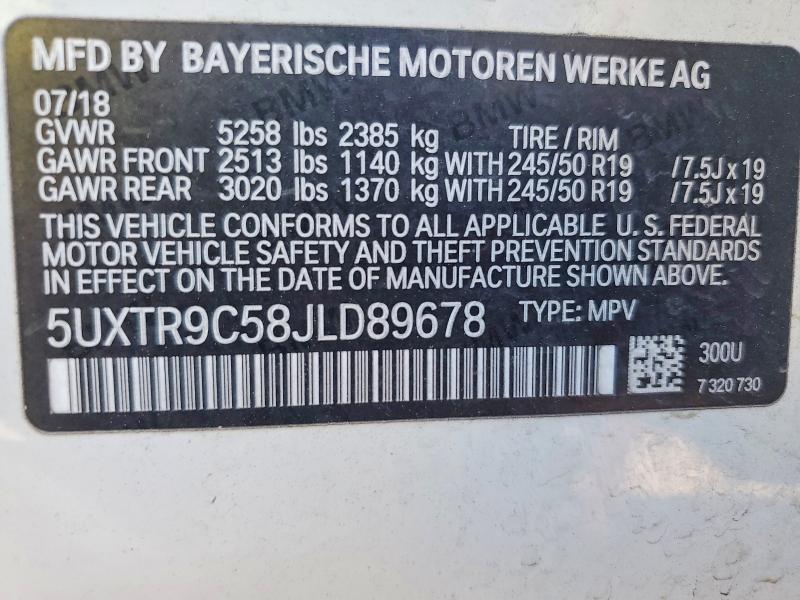 Продаж на аукціоні авто 2018 Bmw X3, vin: 5UXTR9C58JLD89678, номер лоту: 51962976