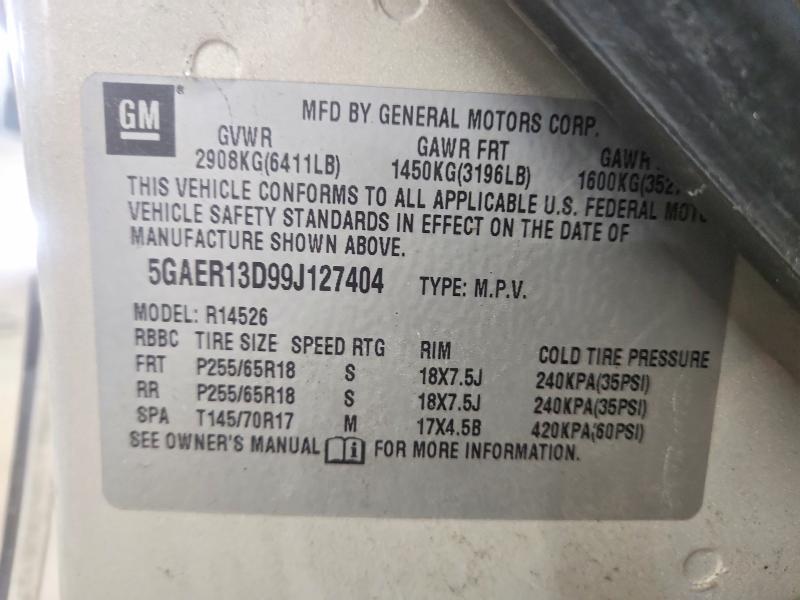 2009 Buick Enclave მანქანა იყიდება აუქციონზე, vin: 5GAER13D99J127404, აუქციონის ნომერი: 52415866