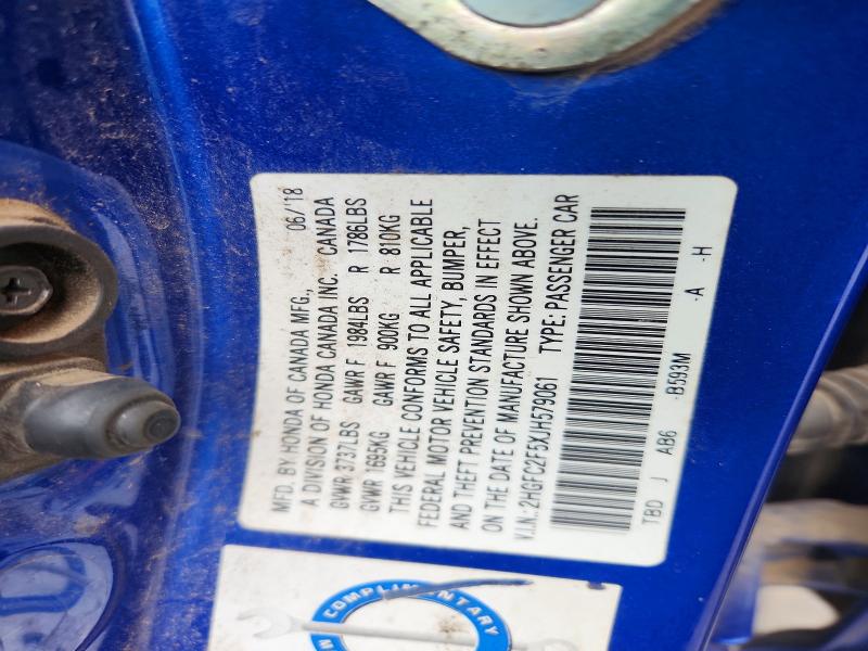 Aukcja sprzedaży 2018 Honda Civic, vin: 2HGFC2F5XJH579061, numer aukcji: 53108246