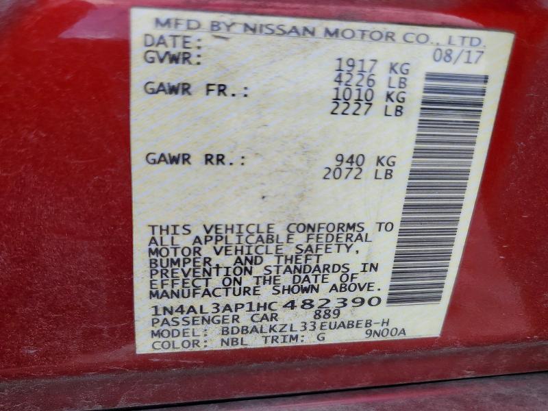 54521126 :رقم المزاد ، 1N4AL3AP1HC482390 vin ، 2017 Nissan Altima مزاد بيع