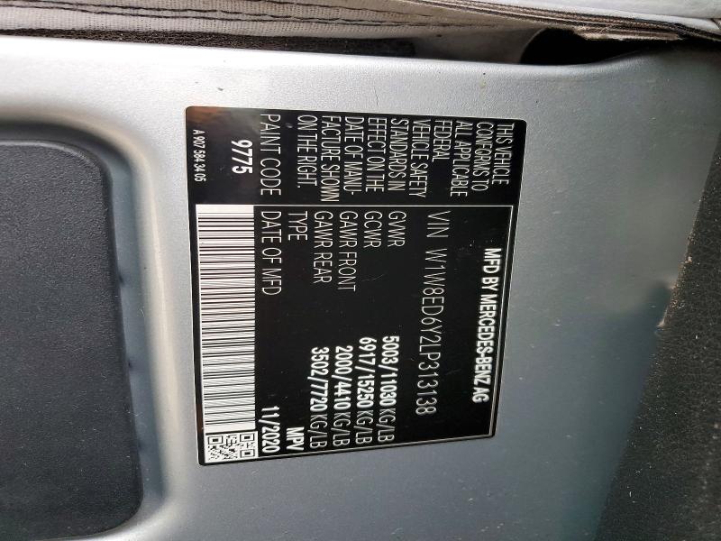 54836266 :رقم المزاد ، W1W8ED6Y2LP313138 vin ، 2020 Mercedes Benz Sprinter مزاد بيع