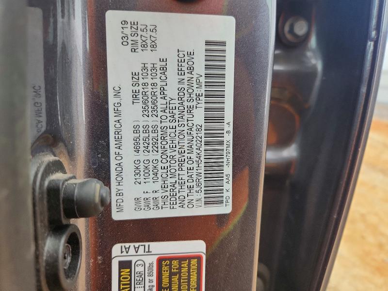 Aukcja sprzedaży 2019 Honda Cr-v, vin: 5J6RW1H54KA022182, numer aukcji: 54658416