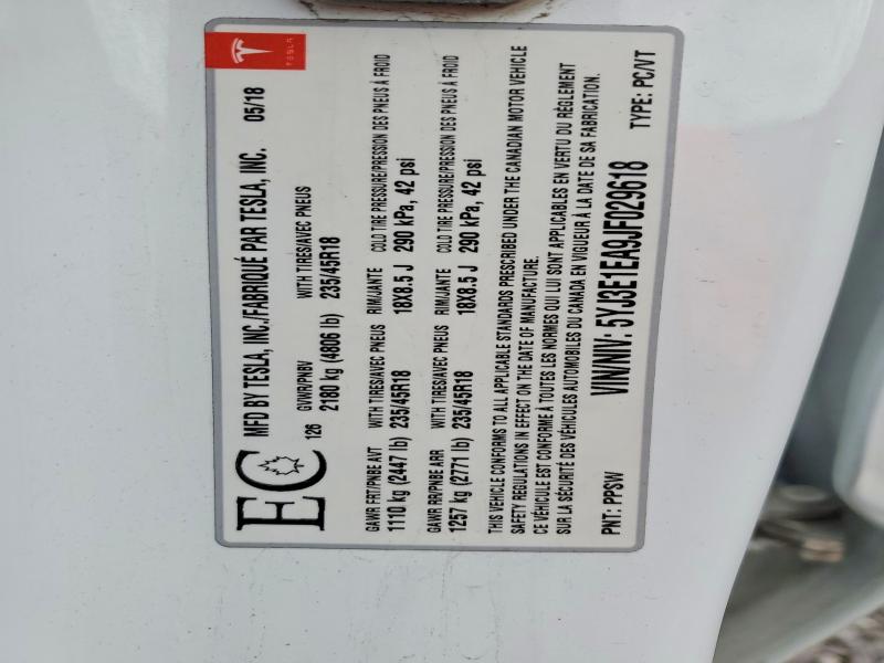 Продаж на аукціоні авто 2018 Tesla Model 3, vin: 5YJ3E1EA9JF029618, номер лоту: 51302766