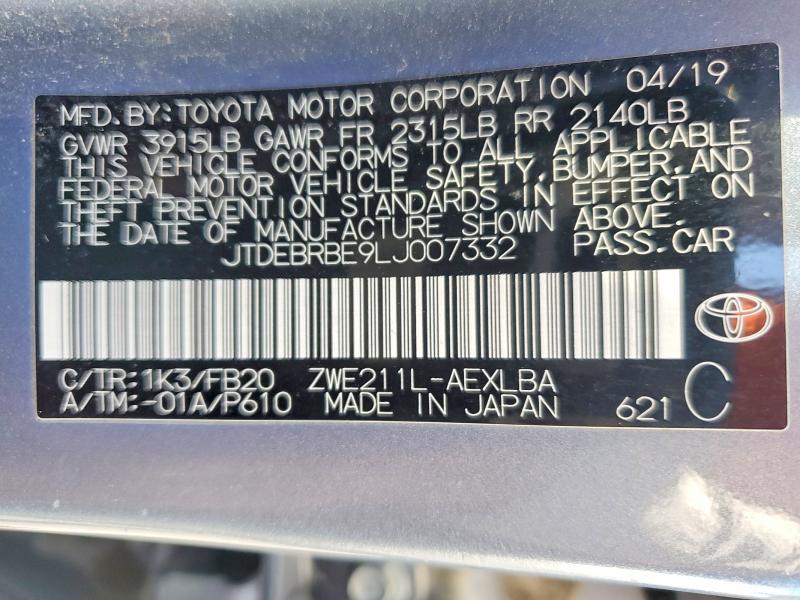 51909756 :رقم المزاد ، JTDEBRBE9LJ007332 vin ، 2020 Toyota Corolla مزاد بيع