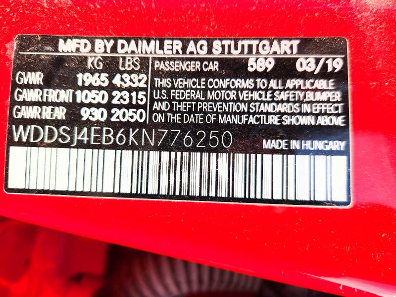 52811426 :رقم المزاد ، WDDSJ4EB6KN776250 vin ، 2019 Mercedes-benz Cla مزاد بيع