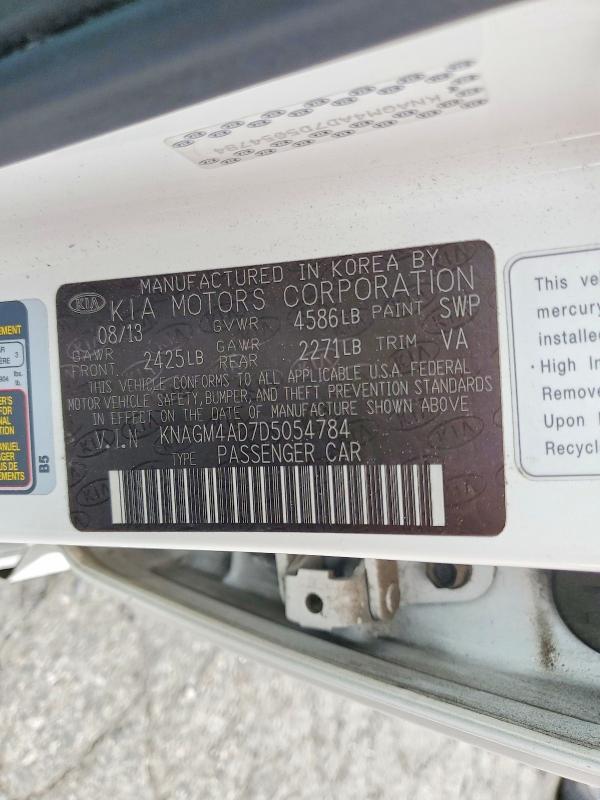 Aukcja sprzedaży 2013 Kia Optima, vin: KNAGM4AD7D5054784, numer aukcji: 52349816