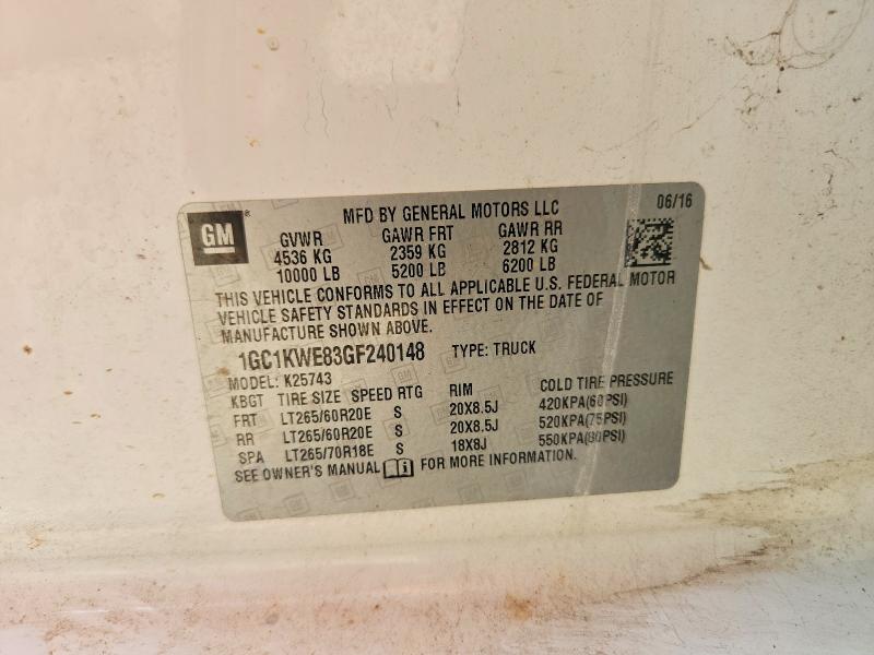 2016 Chevrolet Silverado მანქანა იყიდება აუქციონზე, vin: 1GC1KWE83GF240148, აუქციონის ნომერი: 53874326
