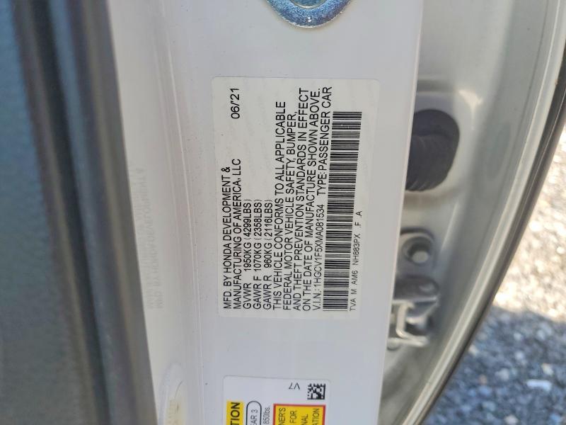 Продаж на аукціоні авто 2021 Honda Accord, vin: 1HGCV1F5XMA081534, номер лоту: 54209436