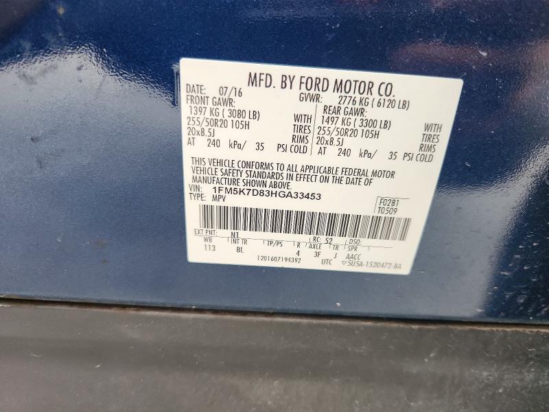 Aukcja sprzedaży 2017 Ford Explorer, vin: 1FM5K7D83HGA33453, numer aukcji: 53962946