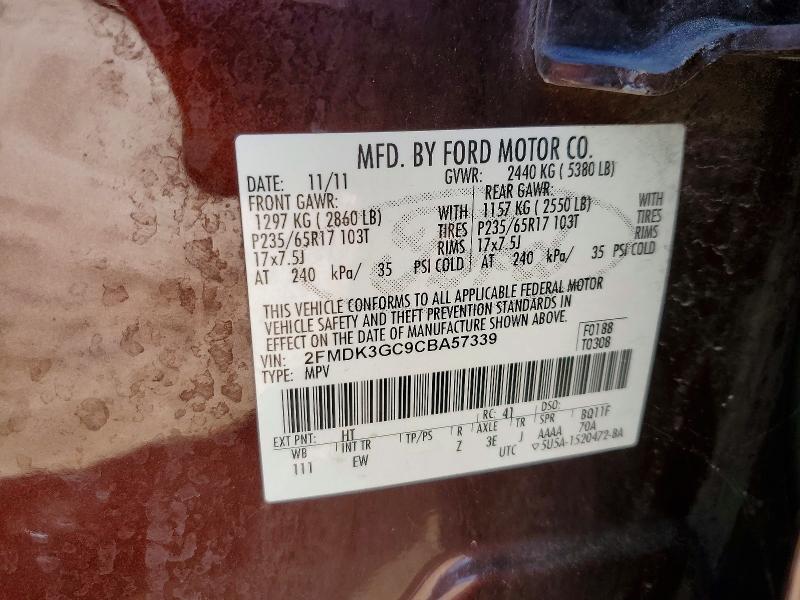 Продаж на аукціоні авто 2012 Ford Edge, vin: 2FMDK3GC9CBA57339, номер лоту: 53184176