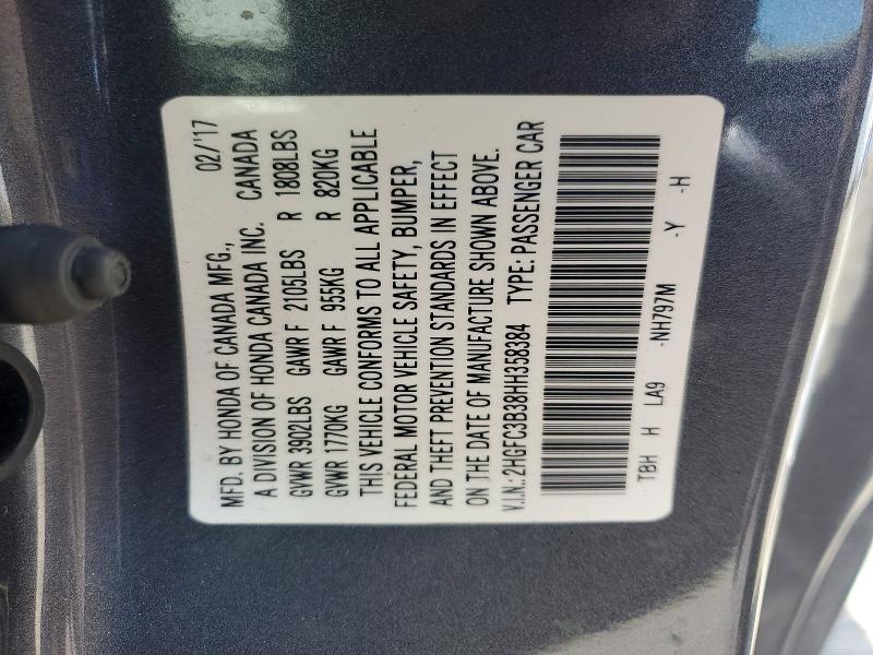 52585456 :رقم المزاد ، 2HGFC3B38HH358384 vin ، 2017 Honda Civic مزاد بيع